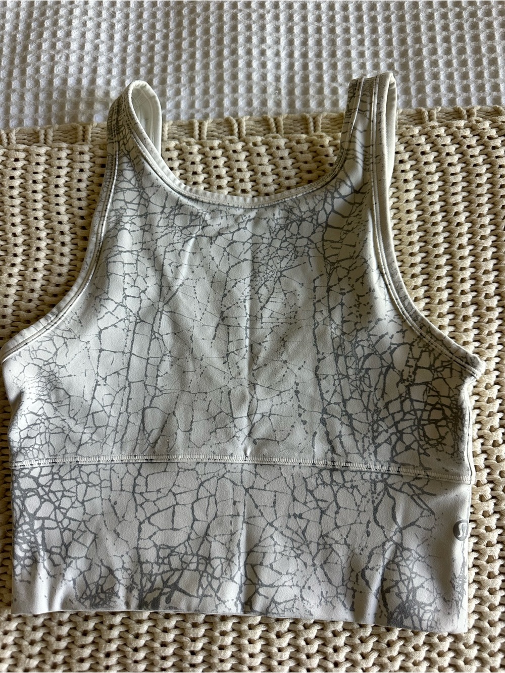 lululemon athletica White Crop Tank with Gray Crackle Print